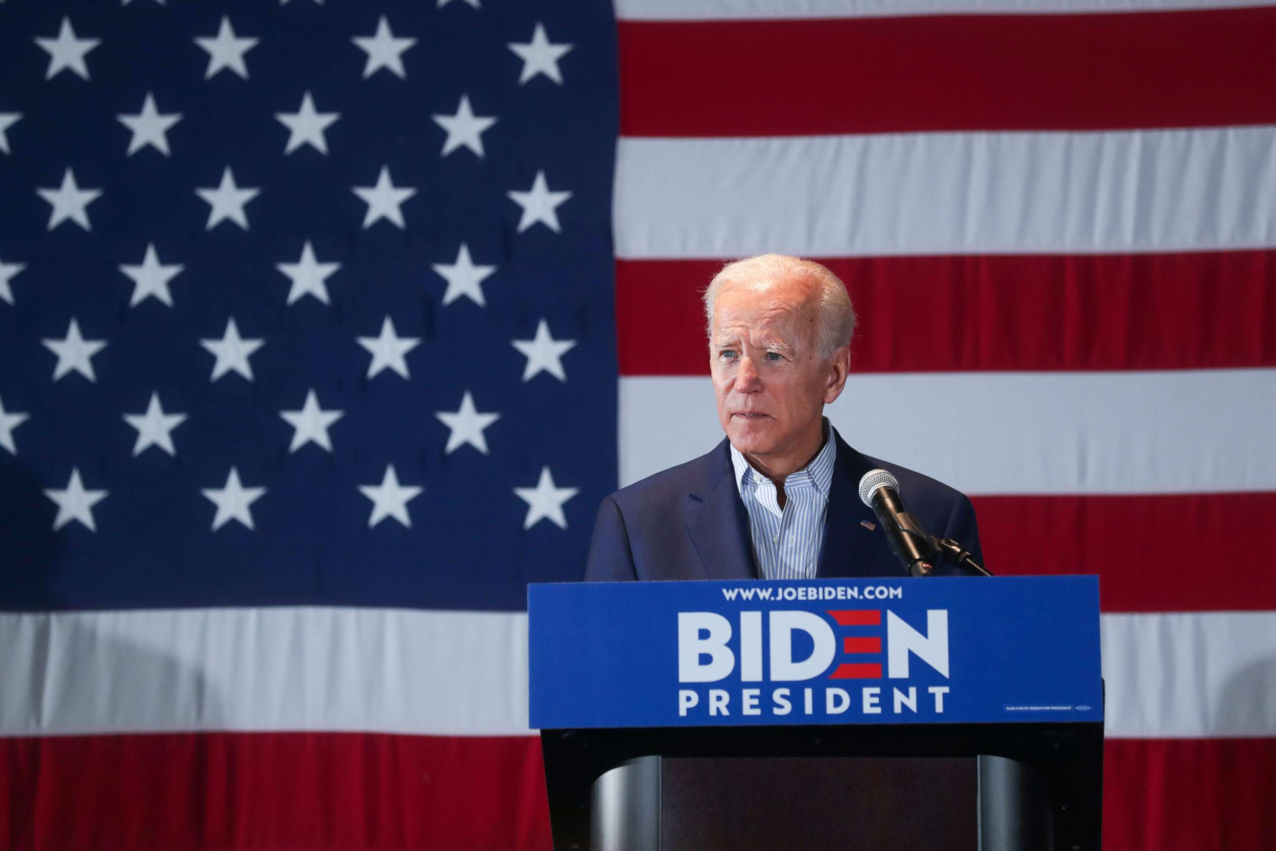 PHOTO: Democratic presidential candidate and former Vice President Joe Biden addresses a campaign rally in Cedar Rapids, Iowa, April 30, 2019. 
