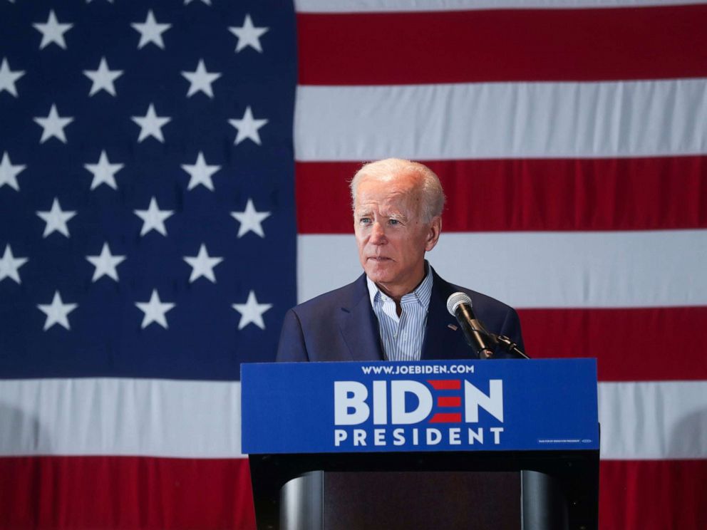 PHOTO: Democratic presidential candidate and former Vice President Joe Biden addresses a campaign rally in Cedar Rapids, Iowa, April 30, 2019.
