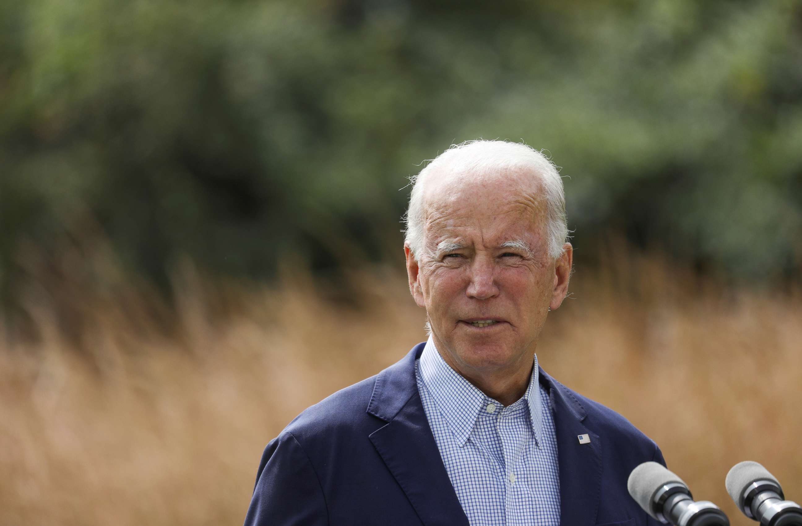 PHOTO: Democratic presidential nominee and former Vice President Joe Biden speaks about climate change during a campaign event at the Delaware Museum of Natural History in Wilmington, Del., Sept. 14, 2020.