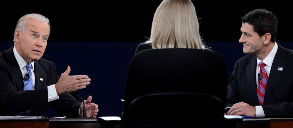 PHOTO: Vice President Joe Biden participates in the vice presidential debate with Republican vice presidential candidate Paul Ryan at the Norton Center at Centre College in Danville, Kentucky, Oct. 10, 2012.