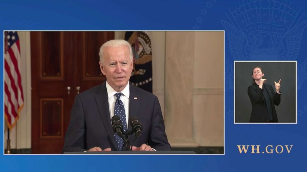 PHOTO: An American Sign Language interpreter provides interpretation during President Joe Biden's remarks on April 20, 2021.
