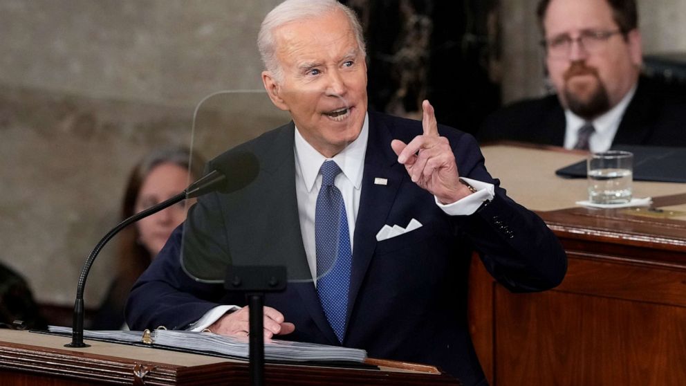 PHOTO: President Joe Biden delivers the State of the Union address to a joint session of Congress at the U.S. Capitol, Tuesday, Feb. 7, 2023, in Washington.