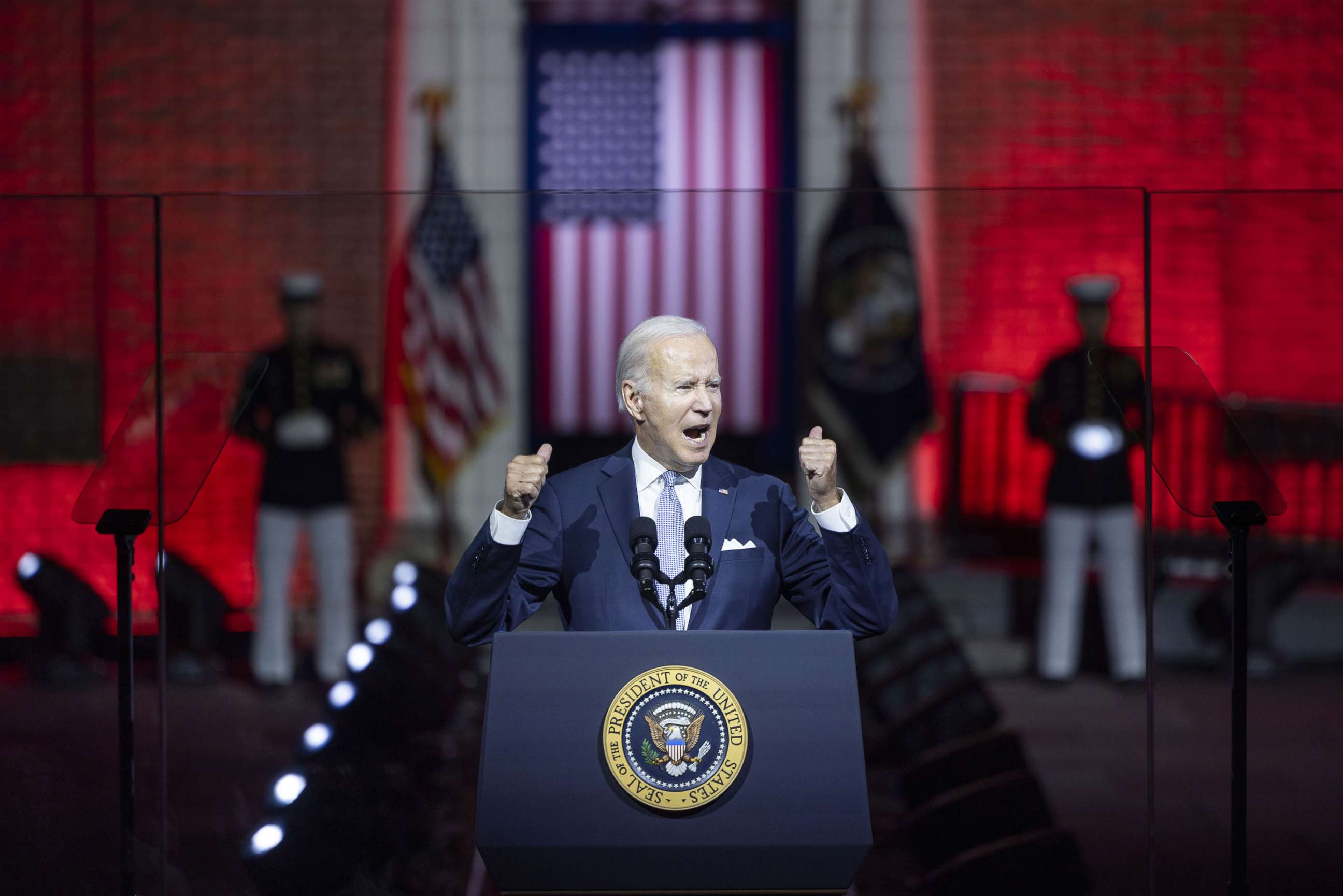 PHOTO: President Joe Biden gives a primetime speech on 'the continued battle for the soul of the nation' from Independence National Historical Park in Philadelphia, Sept. 1, 2022.