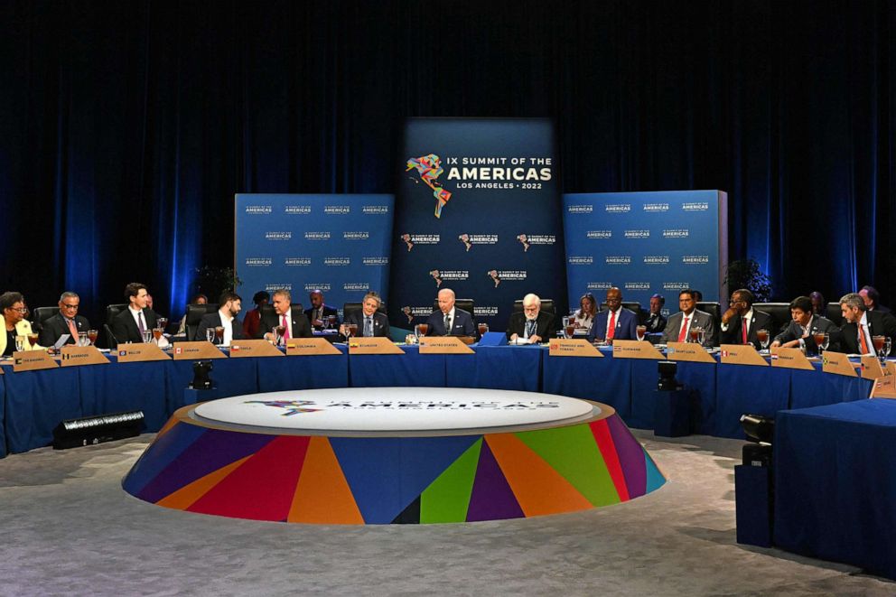 PHOTO: President Joe Biden attends a working luncheon with others heads of state during the 9th Summit of the Americas in Los Angeles, on June 10, 2022.