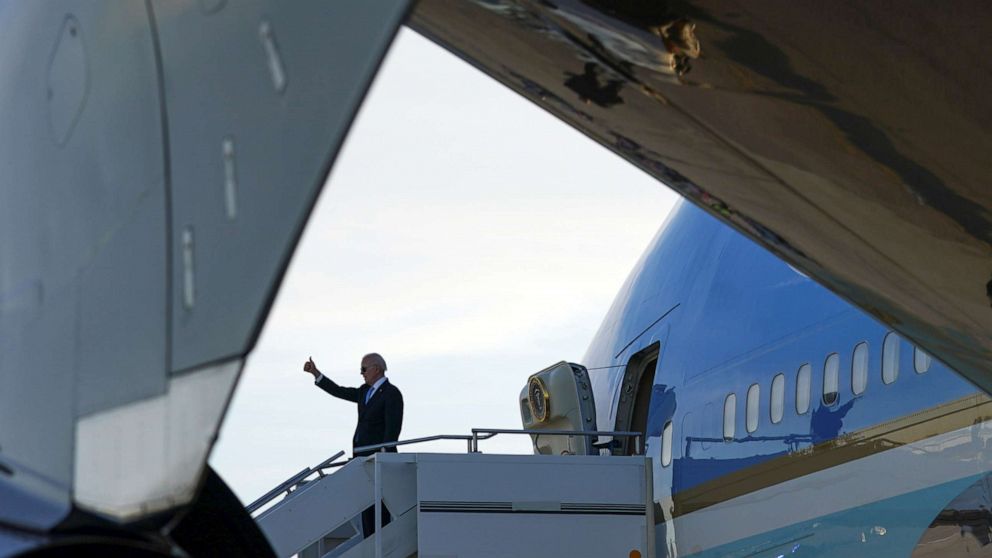 PHOTO: President Joe Biden boards Air Force One at Geneva airport, as he leaves Geneva after the U.S.-Russia summit, Switzerland, June 16, 2021.