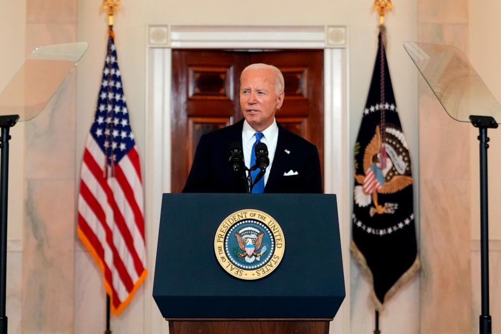 PHOTO: President Joe Biden speaks in the Cross Hall of the White House, July 1, 2024, in Washington. 