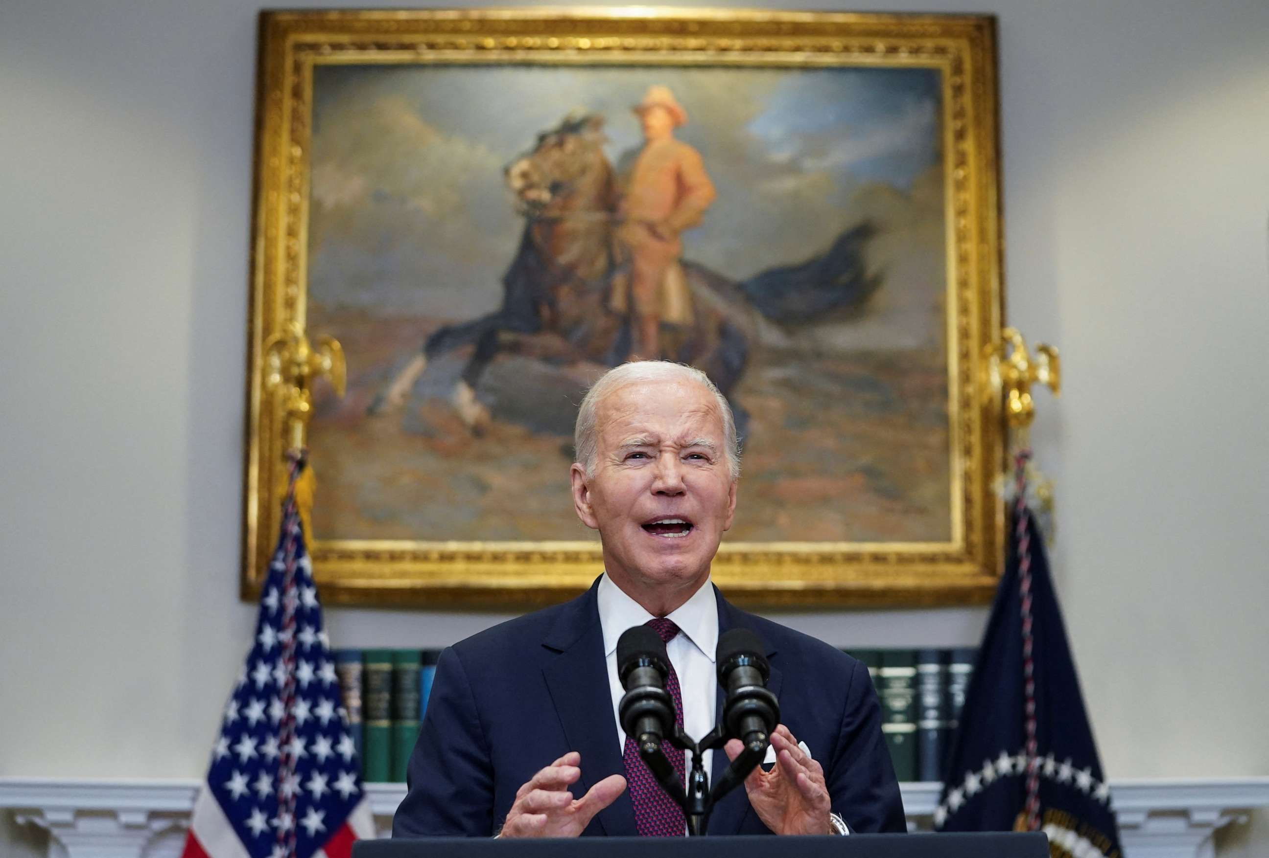 PHOTO: President Biden speaks about the Supreme Court's decision to strike down race-conscious student admissions programs at Harvard University and the University of North Carolina, during brief remarks at the White House in Washington, June 29, 2023.