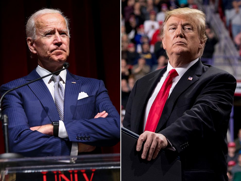 PHOTO: Former Vice President Joe Biden speaks during the UNLV William S. Boyd School of Law 20th Anniversary Gala in Las Vegas, Dec. 1, 2018. President Donald Trump pauses while speaking at a rally in Green Bay, Wis., April 27, 2019.