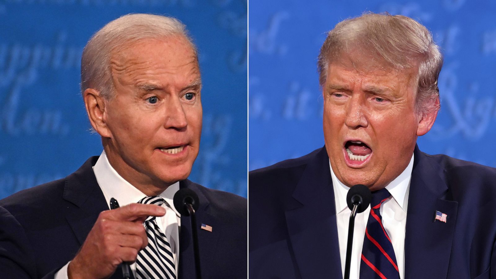 PHOTO: Democratic Presidential candidate and former Vice President Joe Biden and President Donald Trump participate in the first presidential debate, Sept. 29, 2020, in Cleveland.