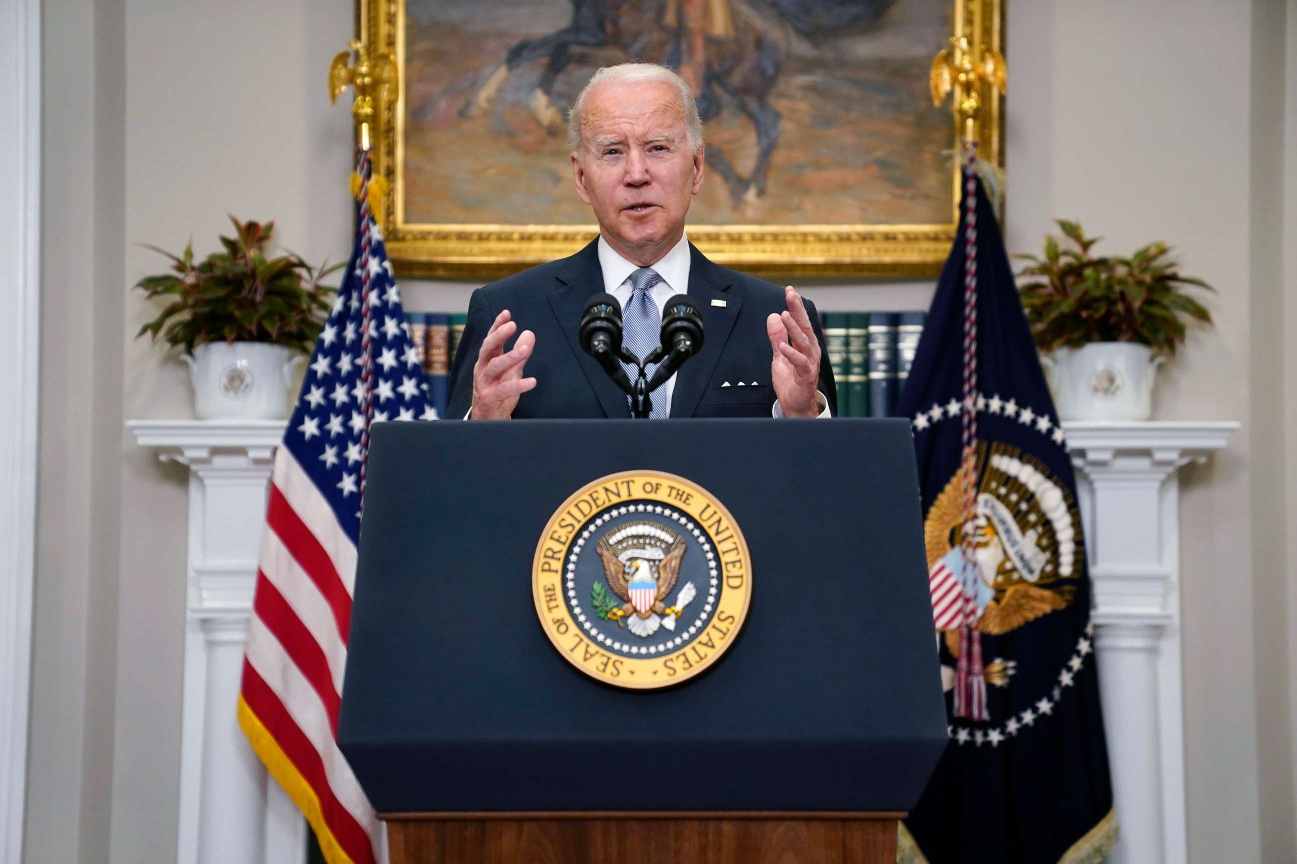 PHOTO: President Joe Biden delivers remarks on the Russian invasion of Ukraine, in the Roosevelt Room of the White House, April 21, 2022, in Washington, D.C. 