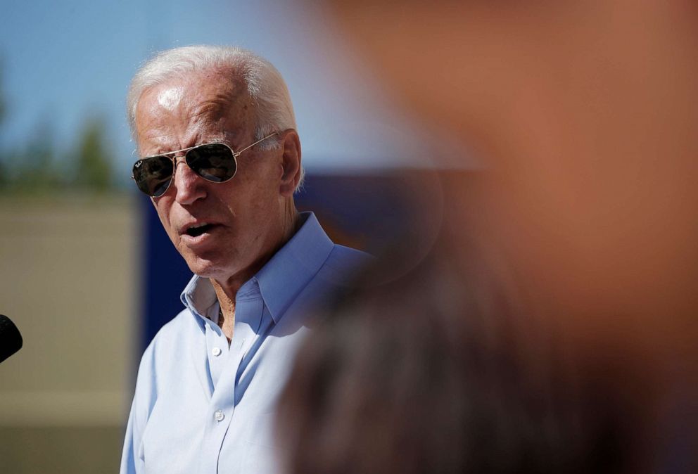 PHOTO: Democratic presidential candidate and former Vice President Joe Biden speaks at a campaign event, Sept. 27, 2019, in Las Vegas.