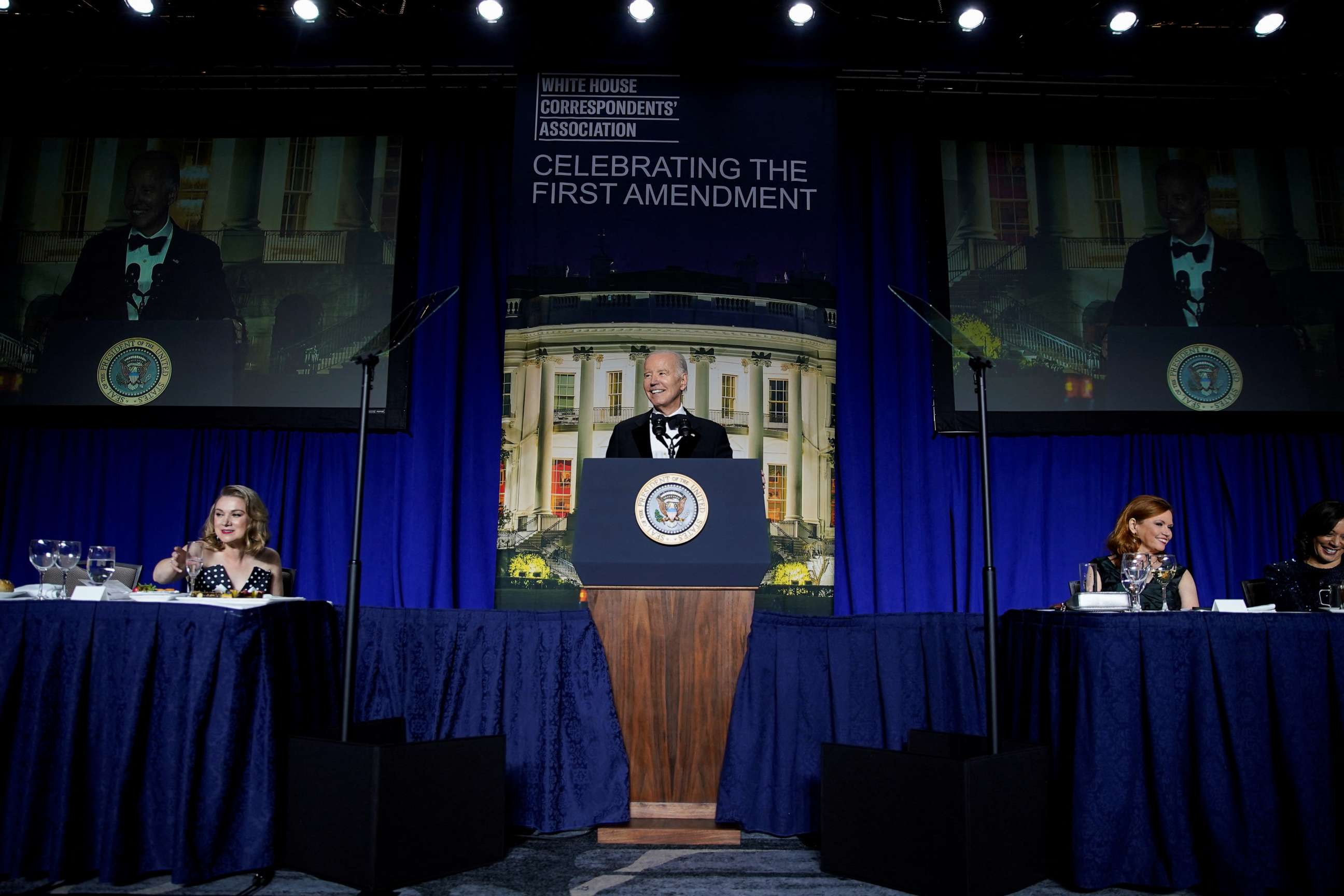 PHOTO: President Joe Biden addresses the annual White House Correspondents Association Dinner in Washington, April 29, 2023.