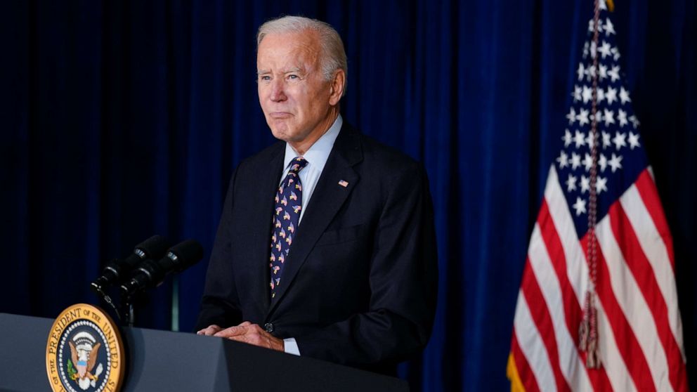 PHOTO: President Joe Biden pauses as he speaks at the Chase Center in Wilmington, Del., on Dec. 11, 2021.