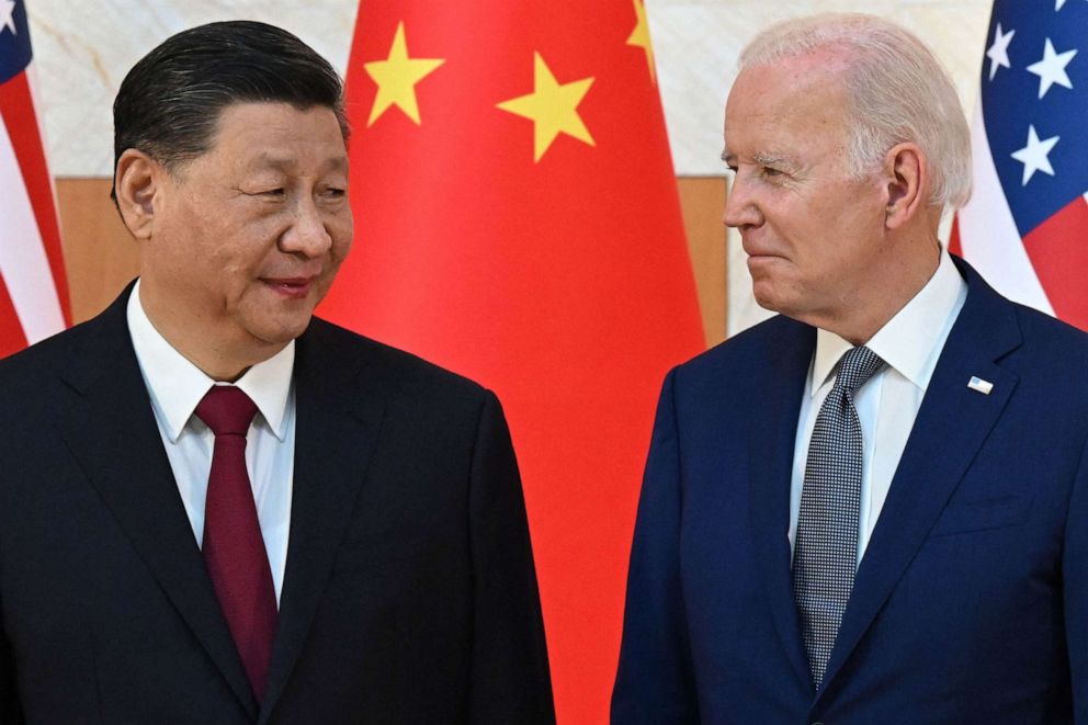 PHOTO: US President Joe Biden (R) and China's President Xi Jinping (L) meet on the sidelines of the G20 Summit in Nusa Dua on the Indonesian resort island of Bali, Nov. 14, 2022.