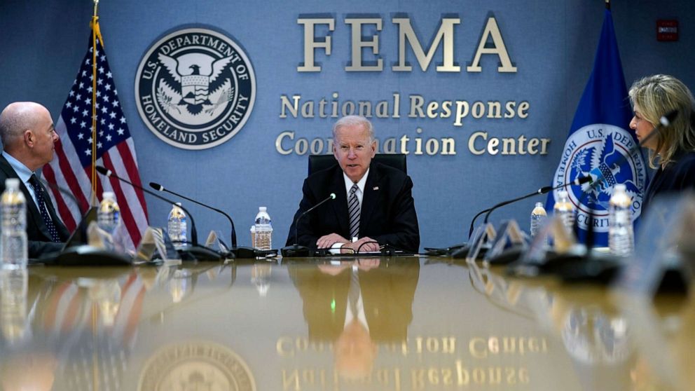 PHOTO: President Joe Biden participates in a briefing on the upcoming Atlantic hurricane season, at FEMA headquarters, May 24, 2021, in Washington.
