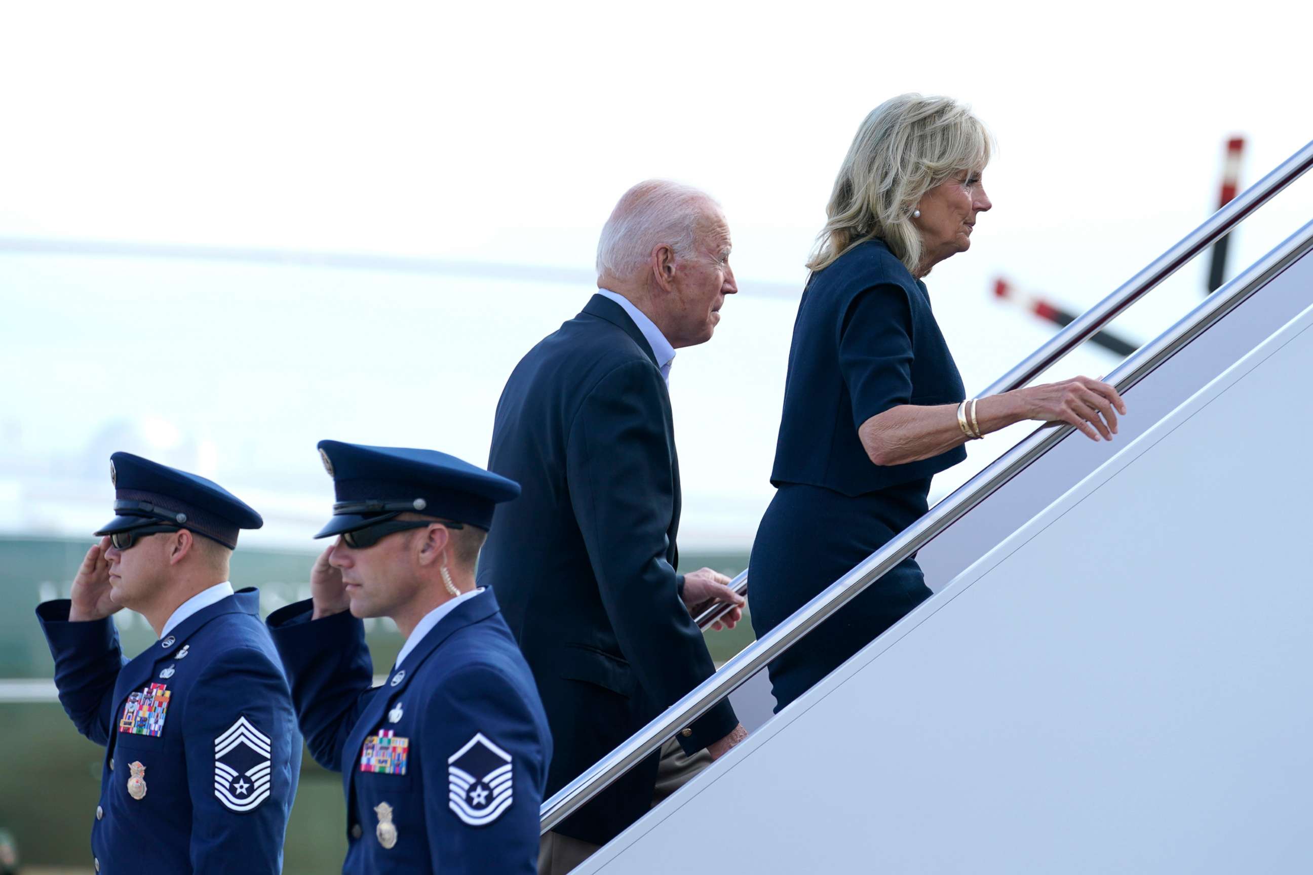 PHOTO: President Joe Biden and first lady Jill Biden board Air Force One at Andrews Air Force Base, Md., July 1, 2021.