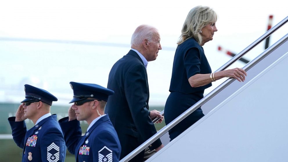 PHOTO: President Joe Biden and first lady Jill Biden board Air Force One at Andrews Air Force Base, Md., July 1, 2021.