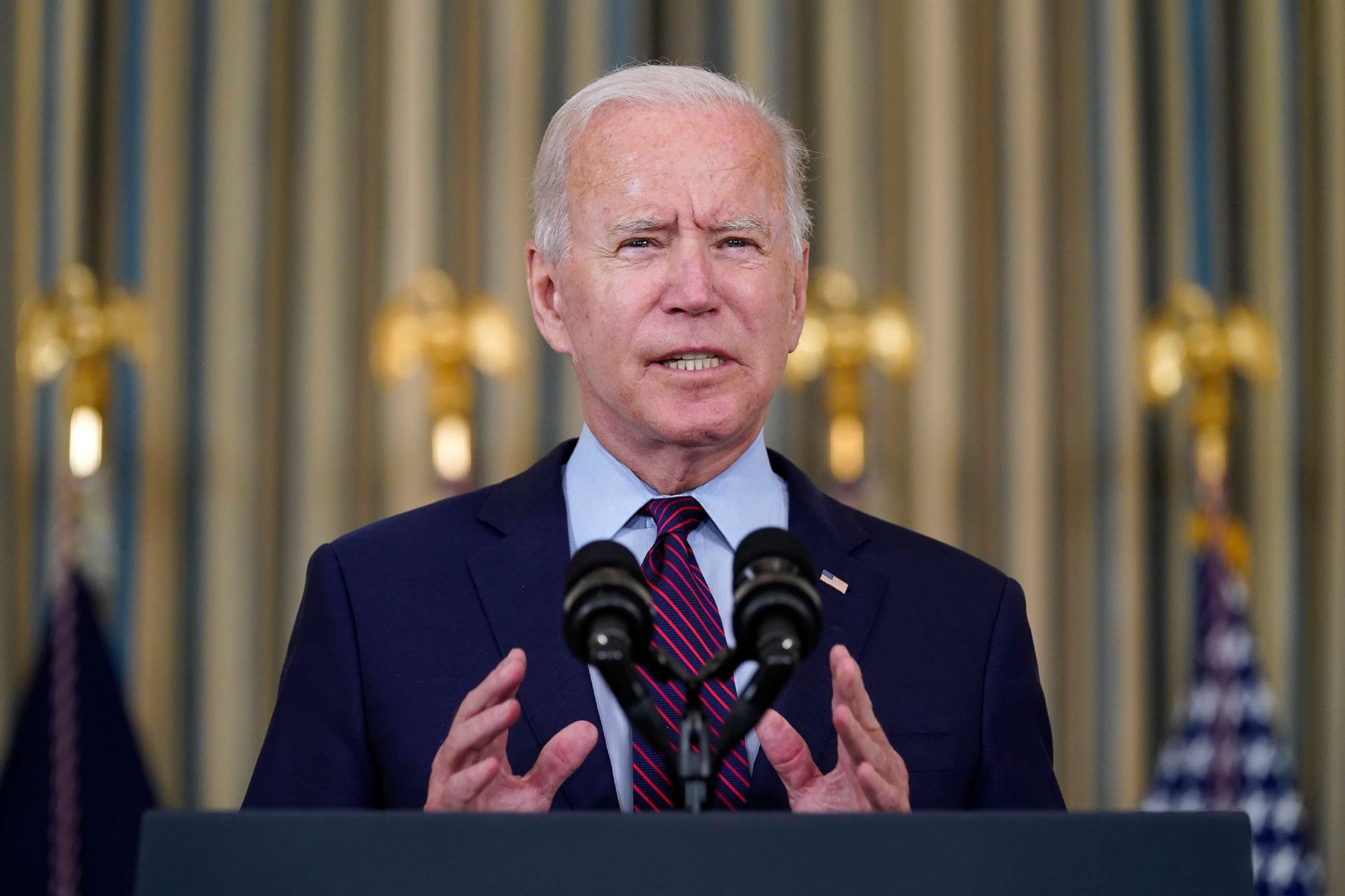 PHOTO: President Joe Biden delivers remarks on the debt ceiling during an event in the State Dining Room of the White House, Oct. 4, 2021, in Washington.