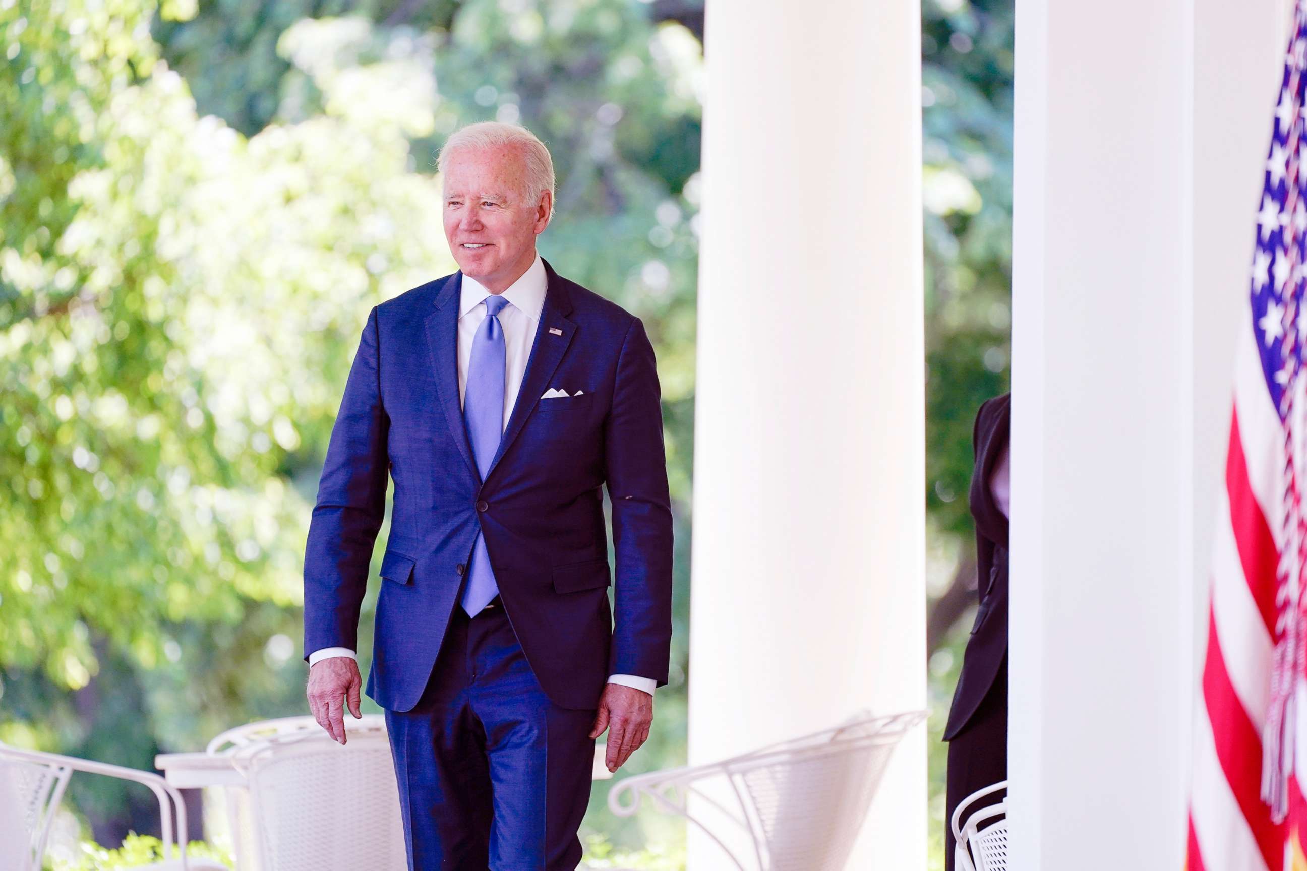 PHOTO: President Joe Biden arrives speak at an event on lowering the cost of high-speed internet in the Rose Garden of the White House, May 9, 2022, in Washington.