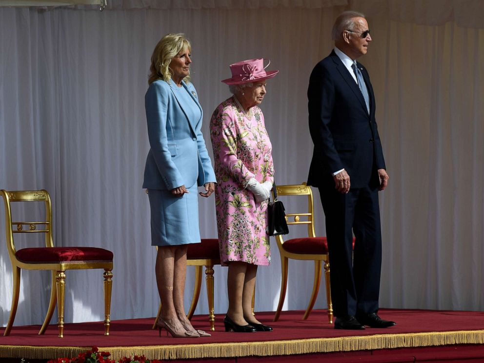 PHOTO: Queen Elizabeth II stands with President Joe Biden and First Lady Jill Biden at Windsor Castle near London, June 13, 2021.