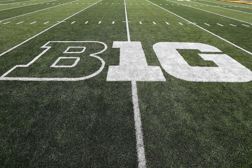 PHOTO: The Big Ten logo is displayed on the field before an NCAA college football game between Iowa and Miami of Ohio in Iowa City, Iowa, Aug. 31, 2019.