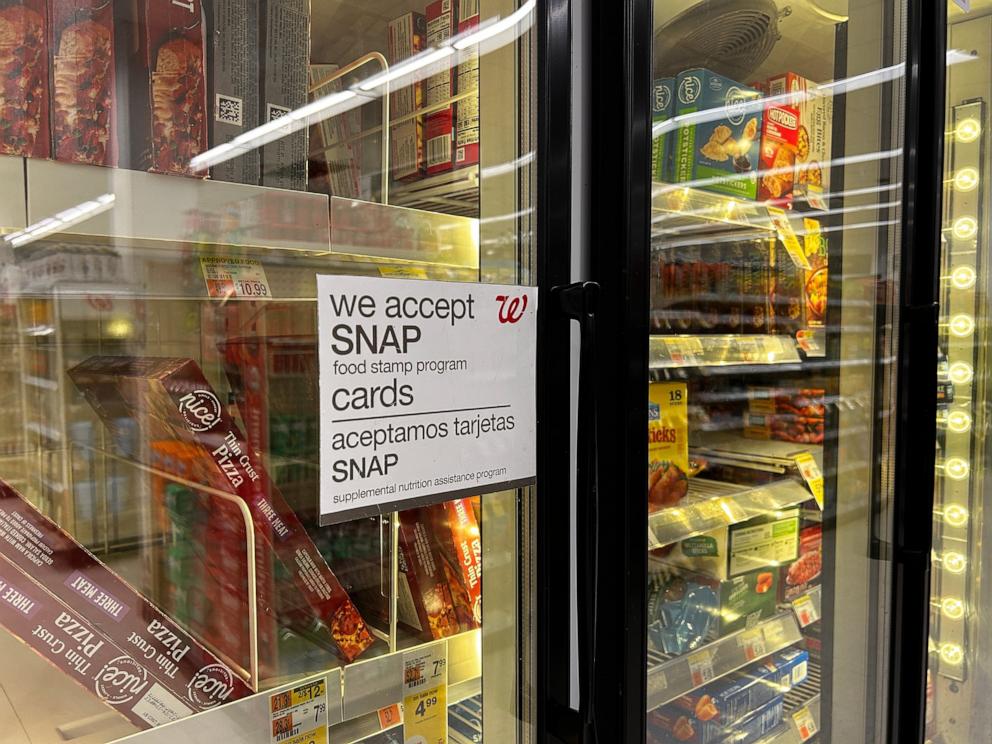PHOTO: A post for SNAP food stamp cards at a Walgreens in Queens, N.Y., March 30, 2024.