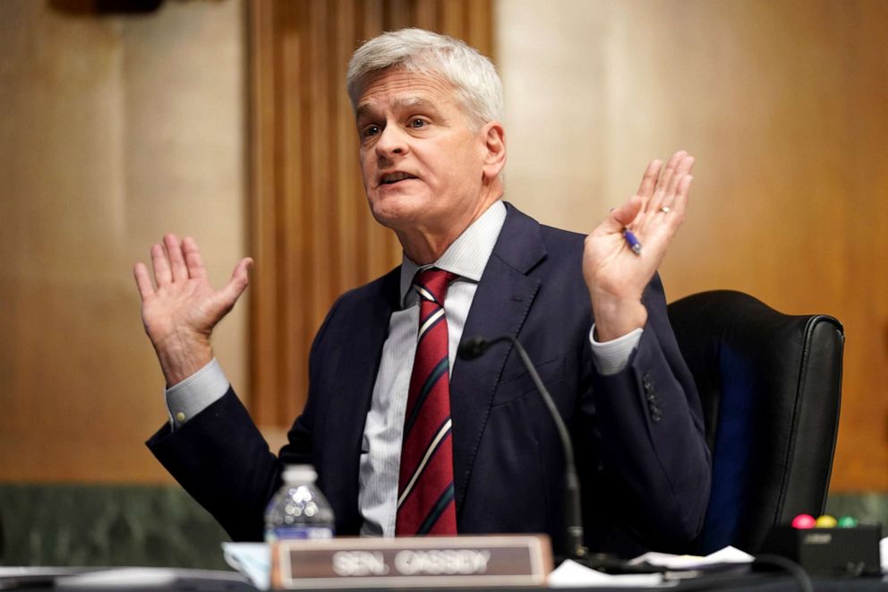 PHOTO: Sen. Bill Cassidy raises concerns about current COVID-19 guidelines during a Senate Health, Education, Labor and Pensions Committee hearing to discuss the ongoing federal response to COVID-19, May 11, 2021, in Washington, DC.