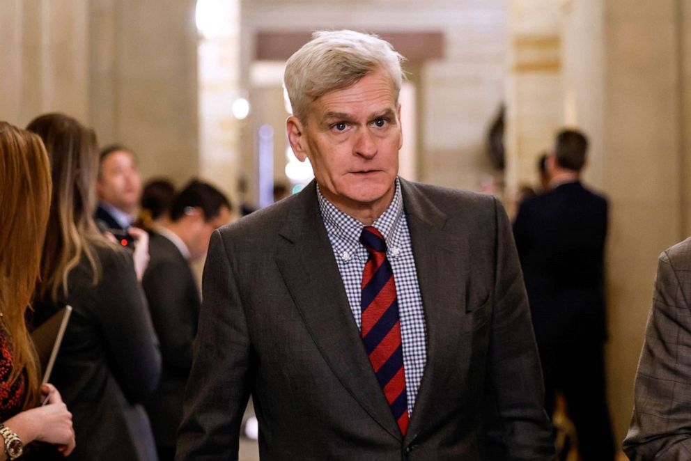 PHOTO: Sen. Bill Cassidy leaves a meeting with the Senate Republicans at the U.S. Capitol, Nov. 16, 2022 in Washington, DC.