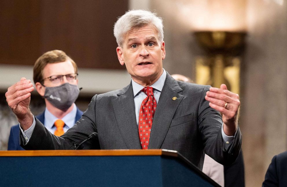 PHOTO: Senator Bill Cassidy speaks at a press conference to introduce the COVID 19 Emergency Relief Framework at the U.S Capitol in Washington, DC., Dec. 1, 2020.