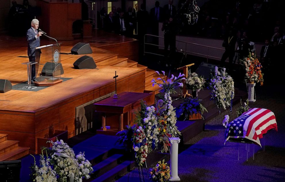 PHOTO: Former President Bill Clinton speaks during funeral services for late Rep. Elijah Cummings at the New Psalmist Baptist Church in Baltimore, Oct. 25, 2019.