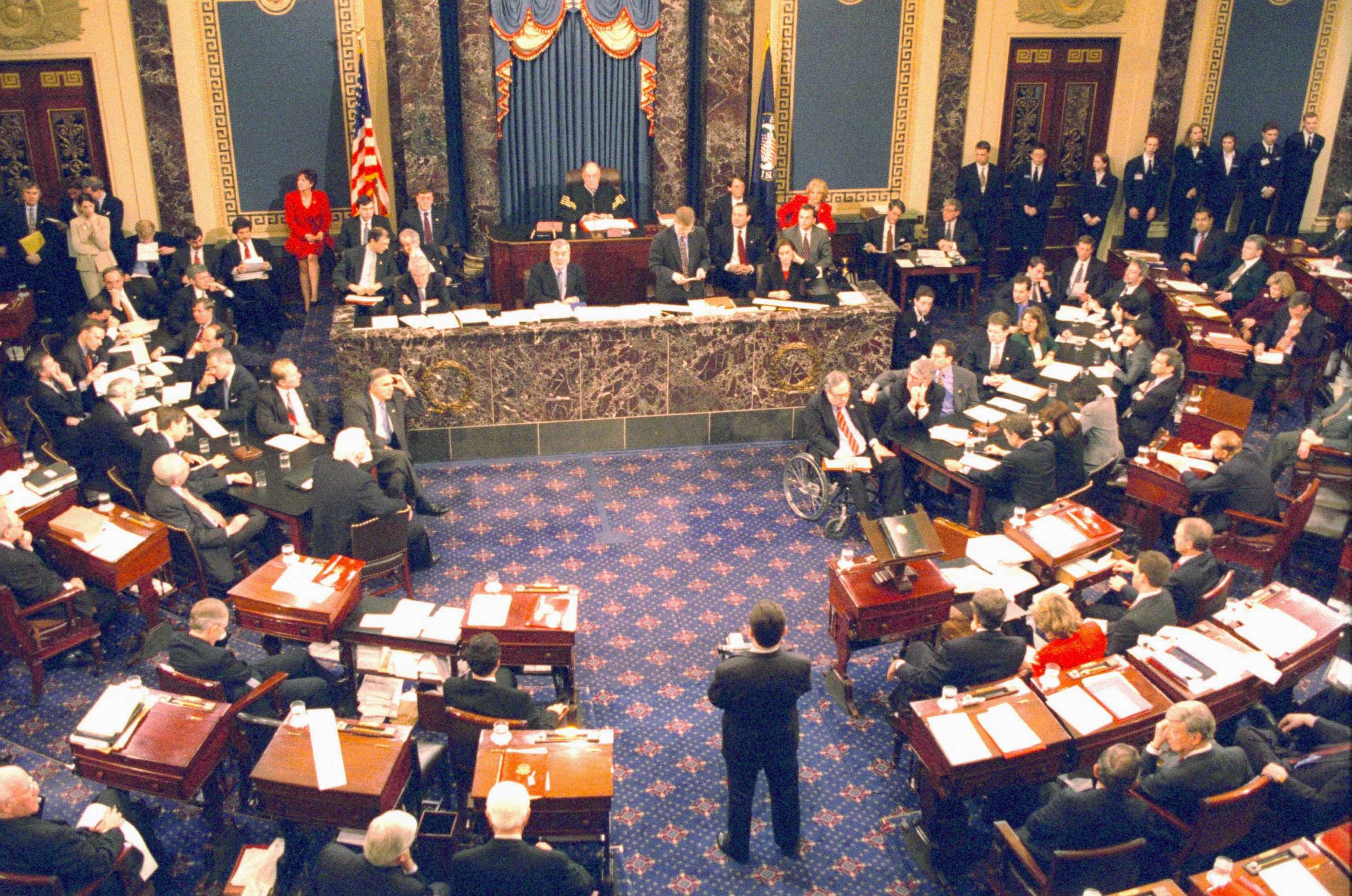 PHOTO: The U.S. Senate votes on articles of impeachment and acquits President Bill Clinton, February 12, 1999.