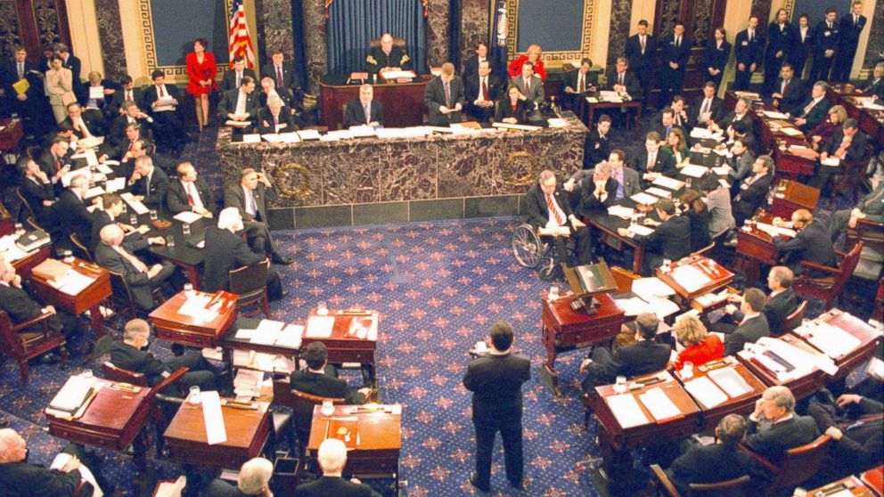 PHOTO: The U.S. Senate votes on articles of impeachment and acquits President Bill Clinton, February 12, 1999.