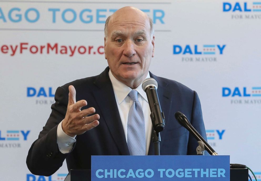 PHOTO: Bill Daley speaks during a news conference in Chicago, Feb. 8, 2019.