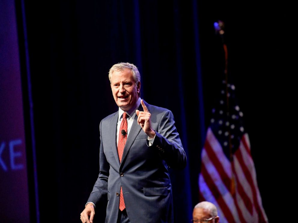 PHOTO: New York City Mayor Bill de Blasio speaks during the AFL-CIO Workers Presidential Summit in Philadelphia, Sept. 17, 2019.