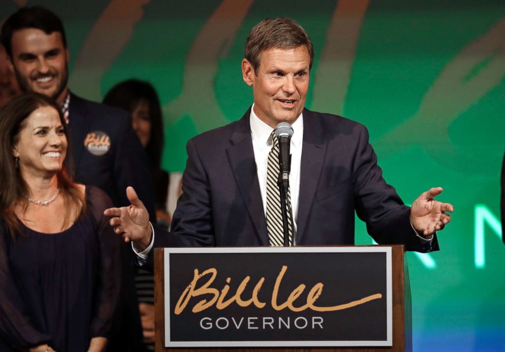 PHOTO: Bill Lee thanks supporters at a victory party after winning the Republican nomination for Tennessee governor, Aug. 2, 2018, in Franklin, Tenn.