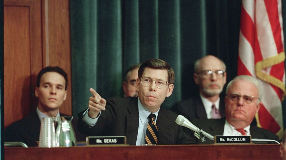 PHOTO: Bill McCollum, R-Fla., delivers his opening statement as the House Judiciary Committee meets to debate merits of a presidential impeachment inquiry in Washington, Oct. 5, 1998.