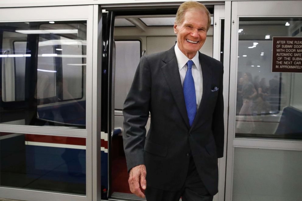 PHOTO: Sen. Bill Nelson exits the Senate subway en route to a vote on Capitol Hill, June 20, 2018, in Washington.