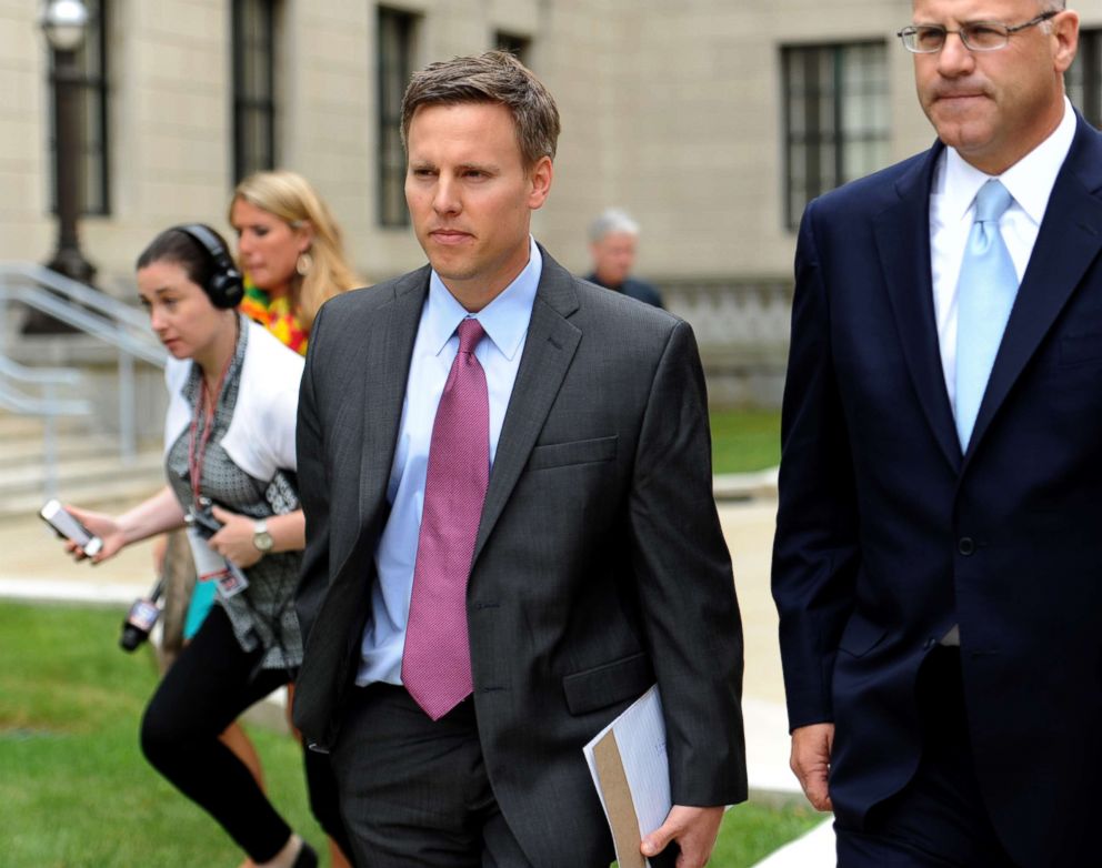 PHOTO: Bill Stepien, former campaign manager for Governor Chris Christie and his attorney leave the State House before the New Jersey Select Commission on Investigation looking into the closure of lanes on the G.W. Bridge, Trenton, N.J., June 9, 2014.