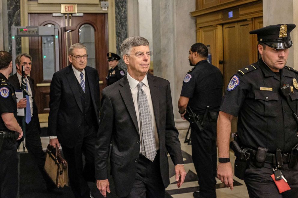 PHOTO: Bill Taylor, the top U.S. Diplomat to Ukraine, leaves Capitol Hill on Oct. 22, 2019, in Washington, D.C. 