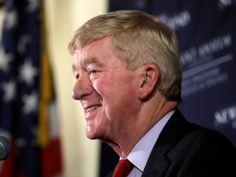 PHOTO: In this Friday, Feb. 15, 2019, file photo, former Massachusetts Gov. William Weld speaks during a New England Council Politics & Eggs breakfast in Bedford, N.H.