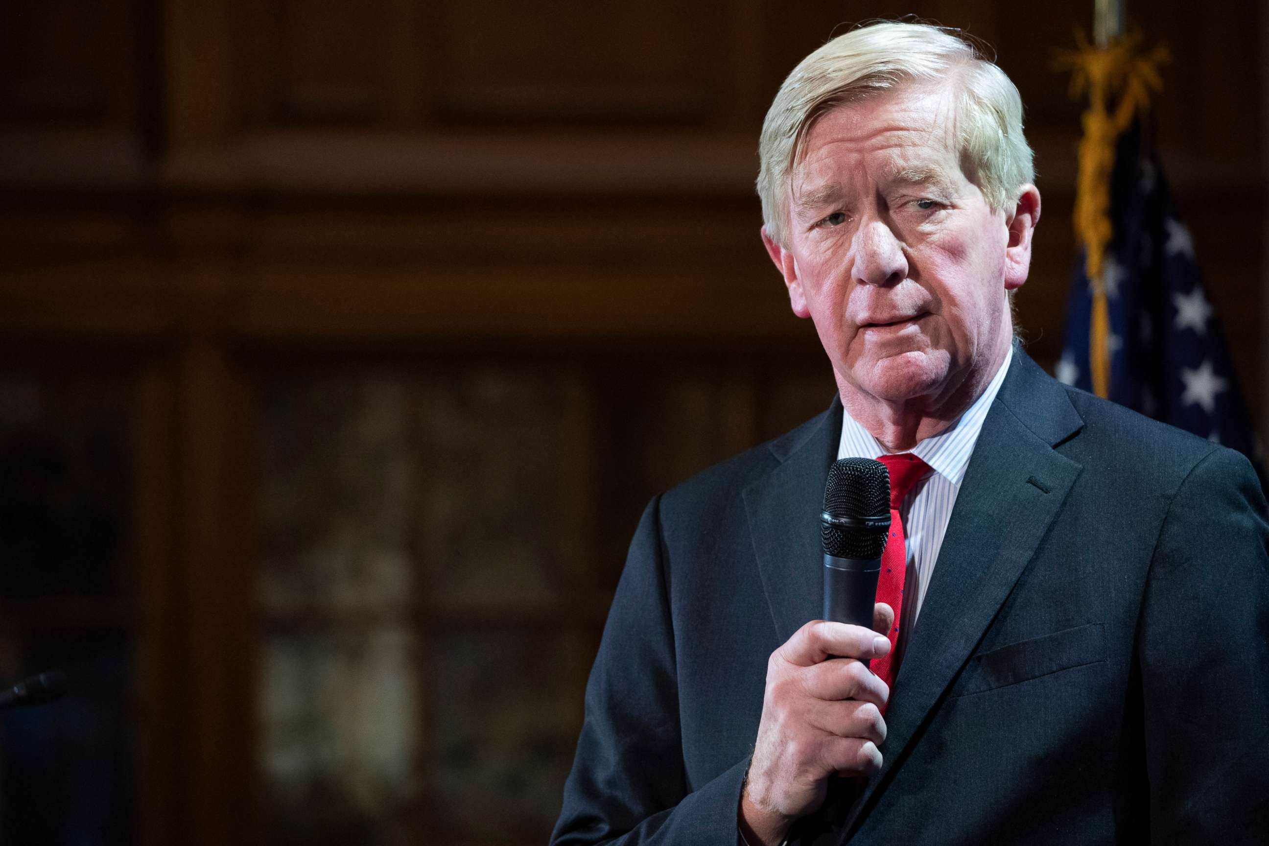 PHOTO: Republican presidential candidate former Massachusetts Gov. Bill Weld speaks during the Higher Education Forum "College Costs & Debt in the 2020 Elections," Feb. 6, 2020, at the University of New Hampshire in Concord, N.H.