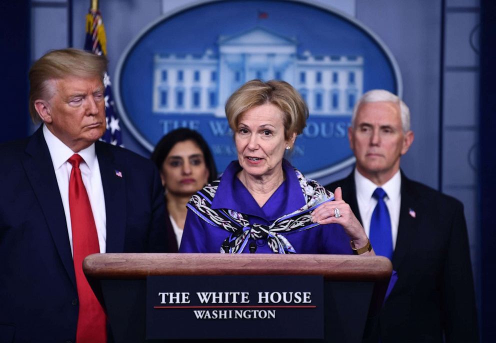 PHOTO: White House Coronavirus Task Force Coordinator, Dr. Deborah Birx, answers a question during  the daily briefing on the novel coronavirus, COVID-19, at the White House on March 18, 2020, in Washington.