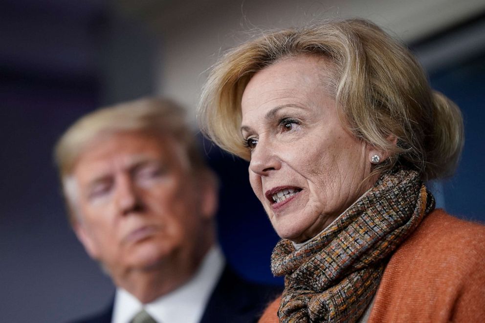 PHOTO: President Donald Trump looks on as  White House Coronavirus Response Coordinator Dr. Deborah Birx speaks about the coronavirus outbreak in the press briefing room at the White House, March 17, 2020.