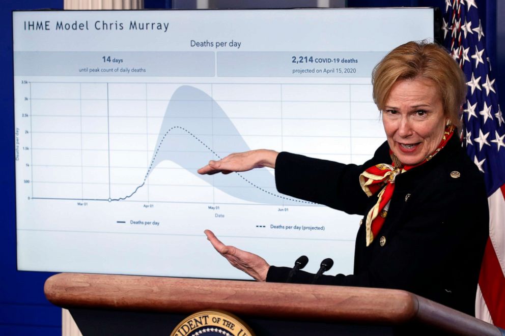 PHOTO: Dr. Deborah Birx, White House coronavirus response coordinator, speaks about the coronavirus in the James Brady Press Briefing Room of the White House, March 31, 2020, in Washington.