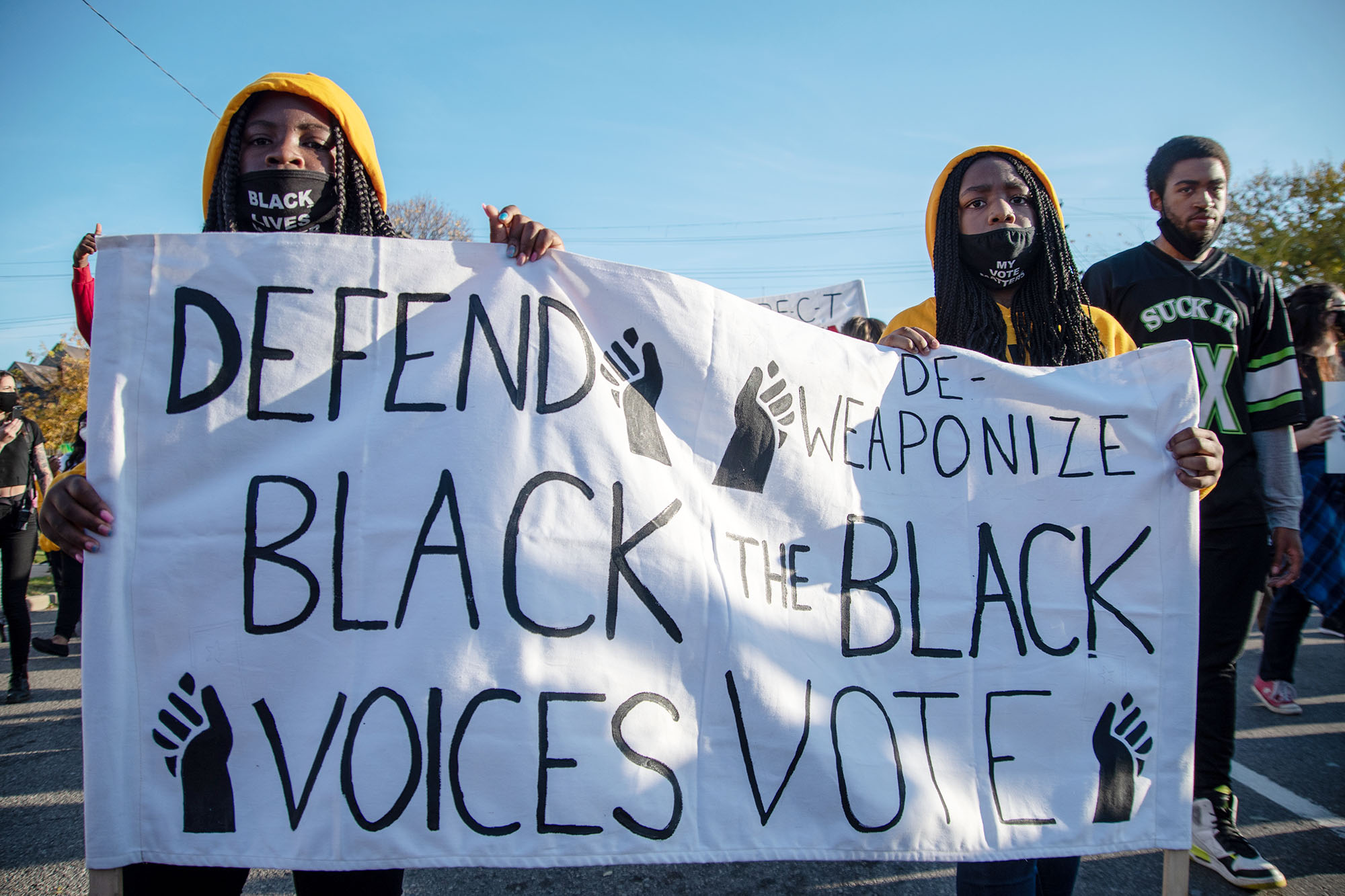 PHOTO: Activists from 12 local organizations marched through the city to call for the protection of Detroits votes over concerns of Donald Trumps claims that Democrats stole the election in Detroit, Nov. 7, 2020.