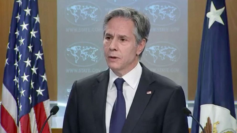 PHOTO: Secretary of State Antony Blinken speaks during a press conference at the State Department in Washington, D.C., Jan. 26, 2022.
