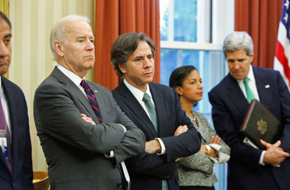 PHOTO: Vice President Joe Biden and Deputy National Security Advisor Tony Blinken listen as President Barack Obama and Iraqi Prime Minister Nuri al-Maliki address reporters in the Oval Office at the White House in Washington, Nov. 1, 2013.