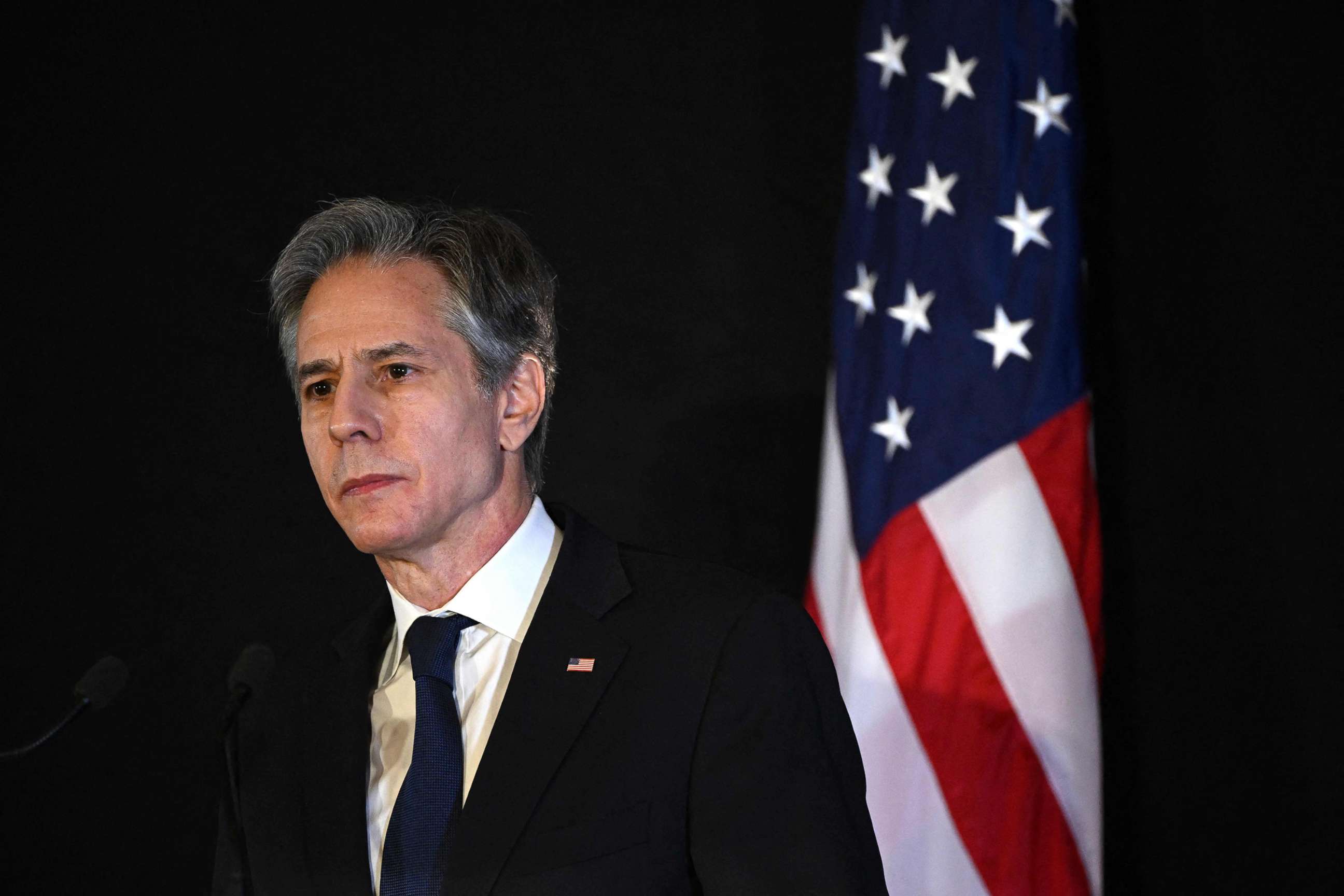 PHOTO: US Secretary of State Antony Blinken gives a press conference in Geneva on Jan. 21, 2022.