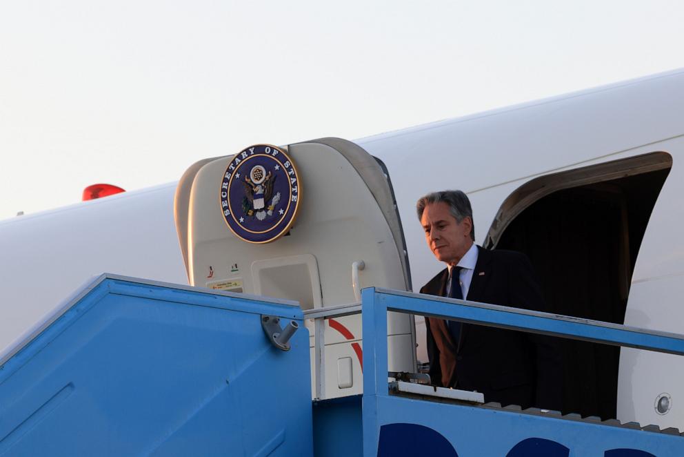 PHOTO: U.S. Secretary of State Antony Blinken arrives in Tel Aviv, Aug. 18, 2024. 