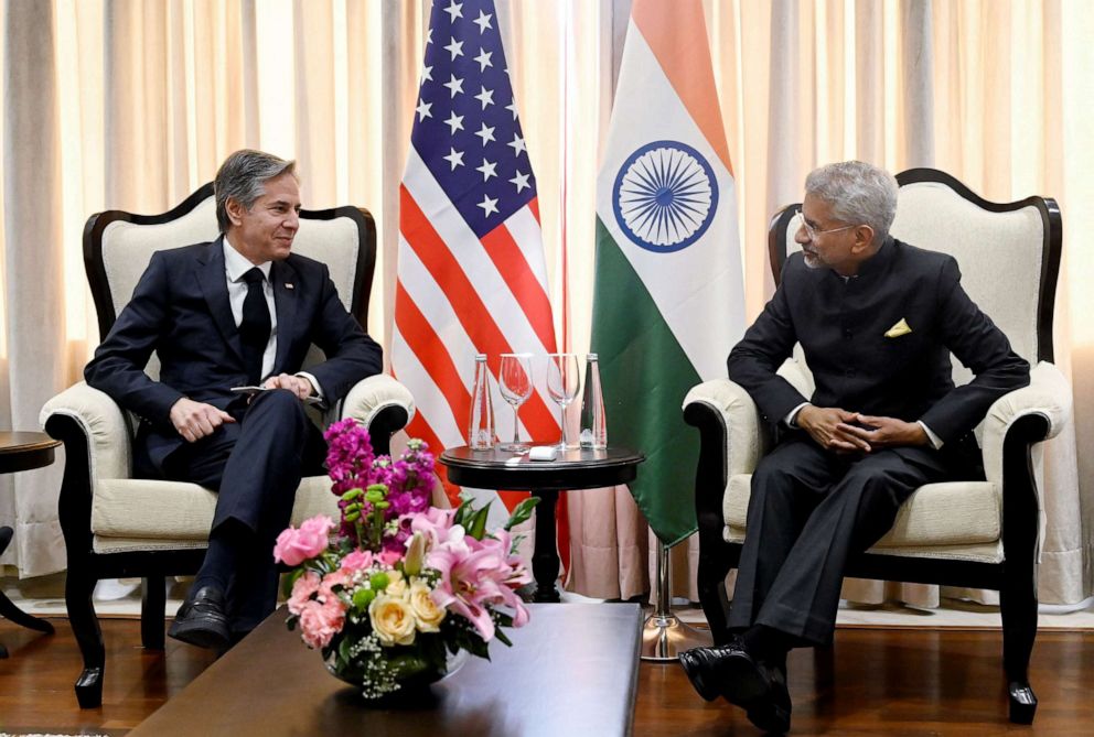 PHOTO: Secretary of State Antony Blinken meets with Indian External Affairs Minister Subrahmanyam Jaishankar on the sideline of the G20 foreign ministers' meeting in New Delhi on March 2, 2023.